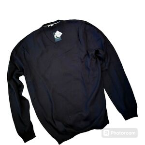 Luxurious Joseph Abboud Extra Fine‎ Merino Wool V-Neck Mens Sweater 2XL Black